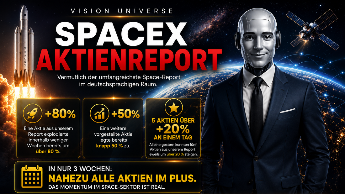 🚀 Space Aktien explodieren. Unser Aktienreport mit einer explosiven Performance. 5 Aktien mit jeweils über 20% alleine gestern. Nahezu alle 16 Aktien im Plus in 3 Wochen.